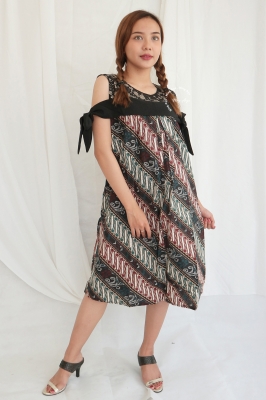 Sabrina Dress Hamil Batik Menyusui Brokat Pita - BTK 151 Hijau